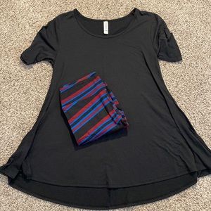 Solid black Perfect T and striped OS Leggings by Lularoe